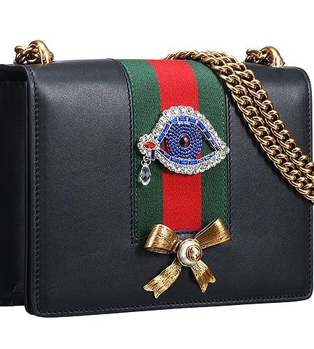 Gucci Rhinestone Applique Black Leather Chain Shoulder Bag