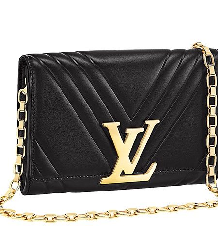 Louis Vuitton Pochette Louise GM Black Leather Gold Chain Strap Bag  18927412