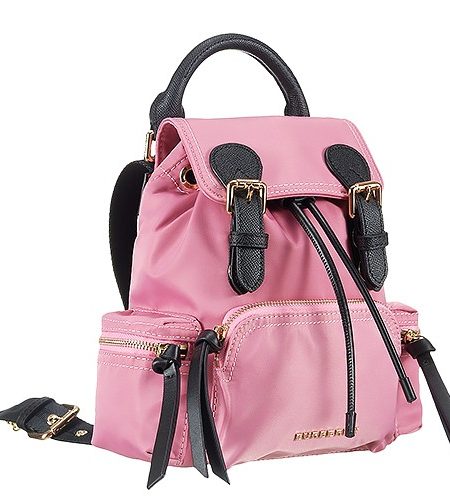 Burberry Medium Backpack Pink Nylon Black Leather Trim 18927047