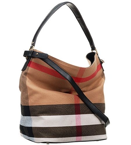 Burberry Ashby Canvas Check And Black Leather Bag 18927427