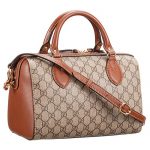 Gucci Tian GG Supreme Boston Bag With Brown Leather Trim 18927109