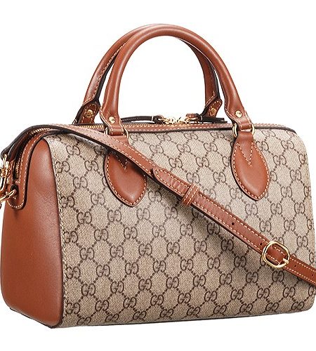 Gucci Tian GG Supreme Boston Bag With Brown Leather Trim 18927109