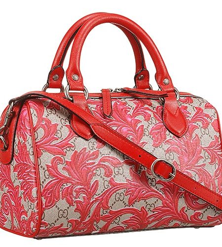 Gucci Tian GG Supreme Boston Bag With Red Leather Trim 18927110