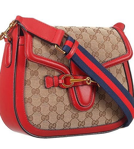 Gucci Lady Web GG Canvas And Red Leather Medium Bag  18926783