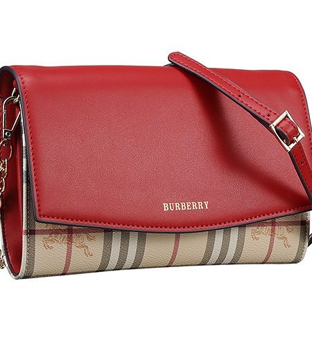 Burberry House Check And Dark Red Leather Wallet On Chain 18927030