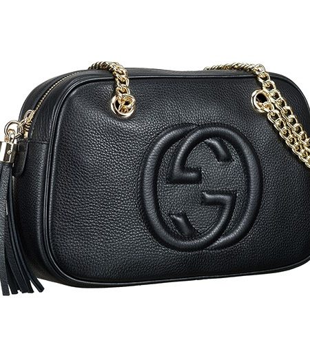 Gucci Medium Soho Black Leather Shoulder Bag with Chain Straps