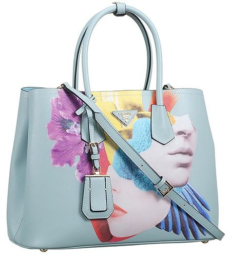 Prada Saffiano Double Tote Collage Print Light Blue Bag 18927288