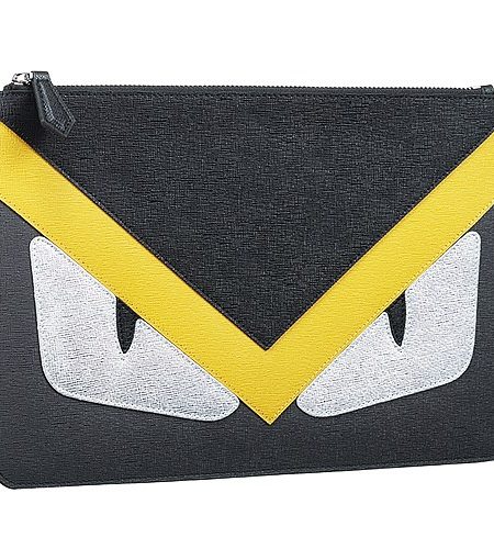 Fendi Bag Bugs Black And Grey Leather Flat Pouch 18927339