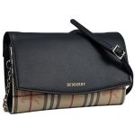 Burberry House Check And Black Leather Wallet On Chain 18927029