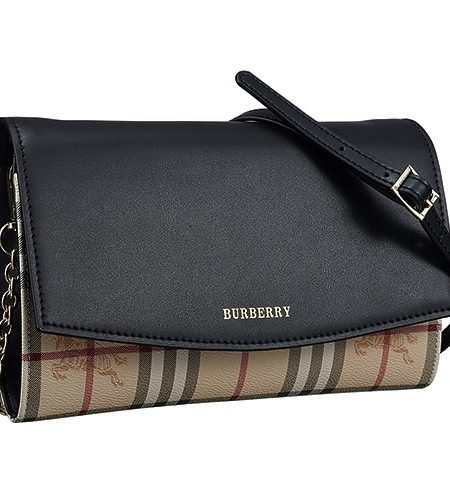 Burberry House Check And Black Leather Wallet On Chain 18927029