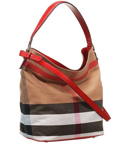 Burberry Ashby Canvas Check And Red Leather Bag 18927426