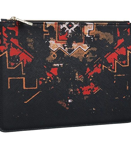 Givenchy Red And Black Carpet Print Leather Pouch  18927352