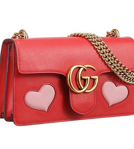 Gucci GG Marmont Chain Shoulder Strap Red And Pink Hearts Bag 18927195