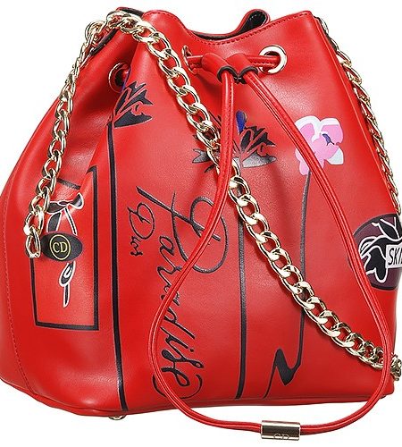 Dior Paradise Bucket Red Printed Gold Chain Handle Bag 18927162