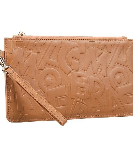 Salvatore Ferragamo Embossed Tan Leather Wristlet 18927374