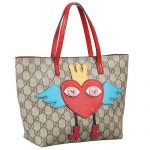 Gucci GG Supreme Tote With Heart  Print And Red Trim 18927196