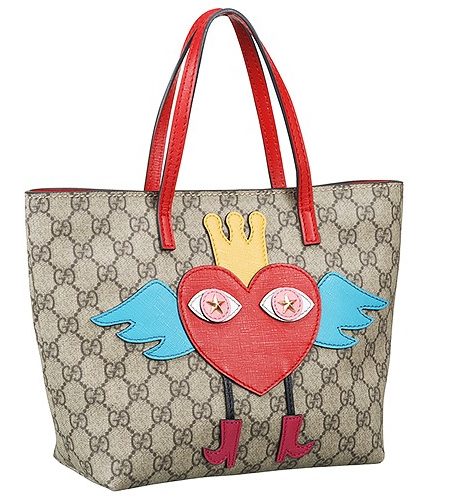 Gucci GG Supreme Tote With Heart  Print And Red Trim 18927196
