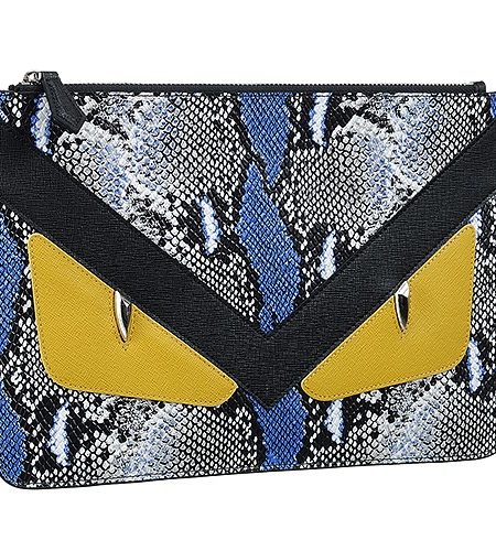 Fendi Bag Bugs Blue Python And Yellow Leather Flat Pouch 18927338