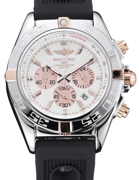 Breitling Chronomat Rose-Gold Highlight Ribbed Black Rubber Strap White Dial