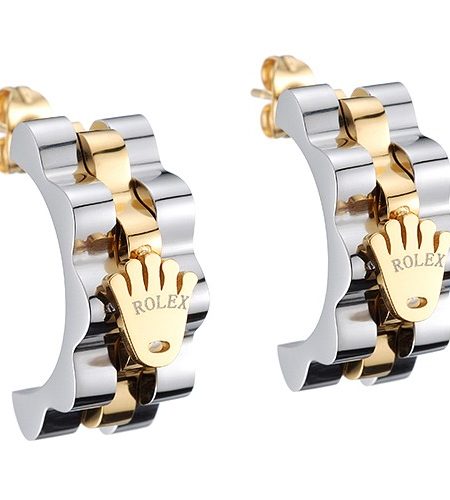 Rolex Replica Crown Logo Two Tone Gold Plated Earrings  700772