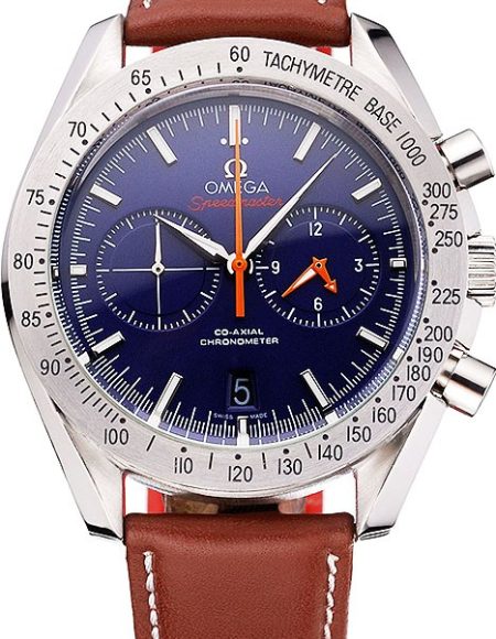 Omega Speedmaster Blue Dial Stainless Steel Case Brown Leather Strap  622807