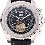 Breitling Bentley Mulliner Tourbillon Black Dial Stainless Steel Case Black Leather Strap  622728