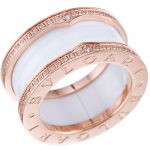 Bvlgari B.zero1 4-band white Ceramic center diamond rose gold ring 700843