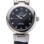 Omega Ladymatic Black Dial Black Leather Bracelet  622458