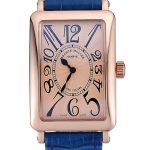 Franck Muller Long Island Classic Gold Dial Gold Case Blue Leather Band  622367