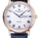 Patek Philippe Calatrava White Dial Blue Roman Numerals Gold Case Blue Leather Bracelet 1454056