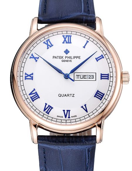 Patek Philippe Calatrava White Dial Blue Roman Numerals Gold Case Blue Leather Bracelet 1454056