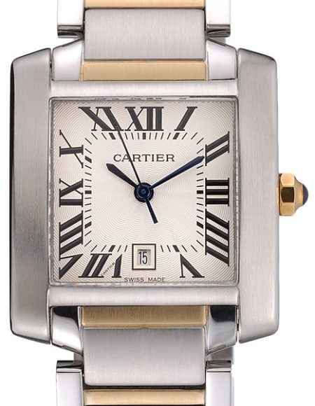 Swiss Cartier Tank Francaise Steel Case White Dial Roman Numerals Two Tone Bracelet  622648