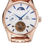 Omega De Ville Moonphase Tourbillon White Dial Blue Hands Rose Gold Case And Bracelet