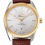 Omega Globemaster Silver Dial Gold Bezel Stainless Steel Case Brown Leather Strap