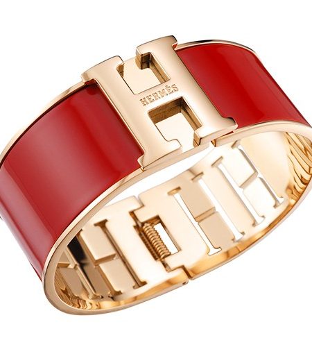 Hermes H Bracelet Red Enamel Gold Handware 700560