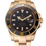 Swiss Rolex Submariner Black Dial Black Bezel Yellow Gold Case And Bracelet