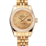 Swiss Rolex Lady-Datejust Champagne Dial Diamond Bezel Gold Jubilee Bracelet 1454096