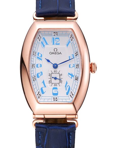 Omega Sochi Petrograd White Dial Gold Case Blue Leather Strap  622820
