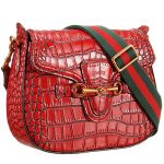 Gucci Lady Web Medium Shoulder Bag Crocodile Leather Red