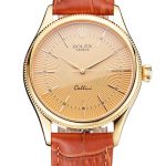 Swiss Rolex Cellini Gold Dial And Markings Gold Case Light Brown Leather Strap