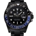 Swiss Rolex GMT Master II Black Dial Blue And Black Bezel Black PVD Case And Bracelet
