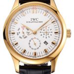 Swiss IWC Portugieser Perpetual Calendar White Dial Gold Case Black Leather Strap