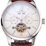 IWC Portofino Tourbillon White Dial Stainless Steel Case Brown Leather Strap
