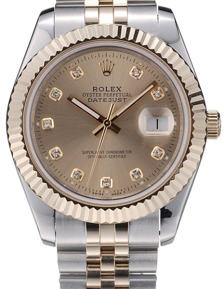 Rolex DateJust Gold Stainless Steel Ribbed Bezel Goldish Dial 41978