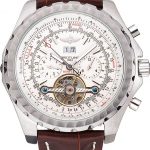 Breitling Bentley Mulliner Tourbillon White Dial Stainless Steel Case Brown Leather Strap  622729