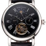 Patek Philippe Grand Complications Moonphase Perpetual Calendar Tourbillon Black Dial Stainless Steel Case Black Leather Strap