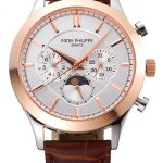 Patek Philippe Moonphase Chronograph White Dial Gold Case Brown Leather Strap  622843
