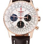 Swiss Breitling Navitimer 01 White Dial Black Subdials Rose Gold Case Brown Leather Strap