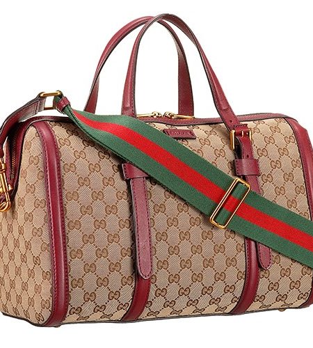 Gucci Lady Web GG Canvas Boston Bag Dark Red