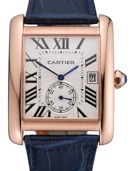 Cartier Tank MC White Dial Gold Case Blue Leather Strap  622577